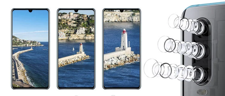 huawei p30 parte frontal, fotografía y cámara de fotos trasera lente