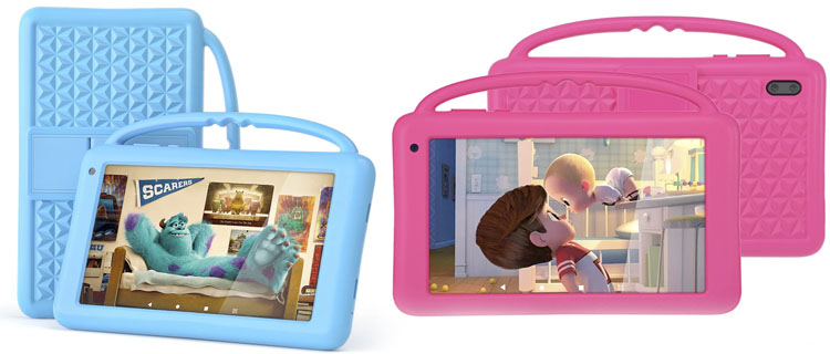 tablet infantil con carcasa rosa o axul y asa de transporte en mejores tablets para ninños