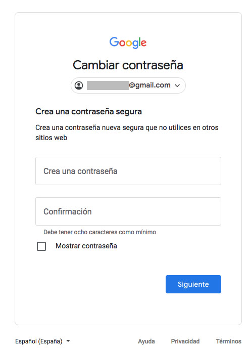 crear una nuevo contraseña para el servicio de Google y de Gmail