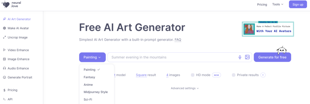 Neural Love generador de imágenes AI