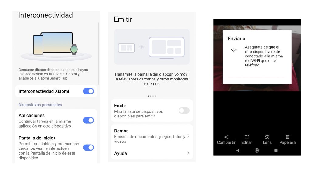 Conectividad a pantalla de Xiaomi y de Google Fotos