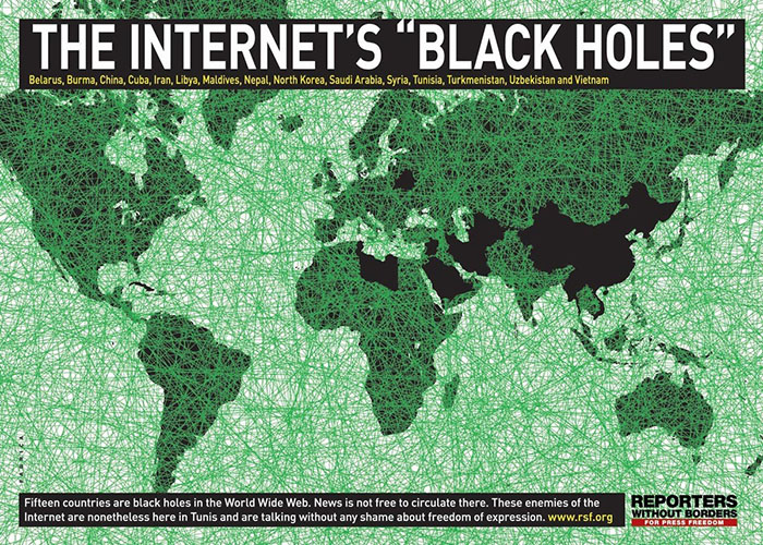 Mapa de 2007 agujeros negros internet de reporteros sin fronteras